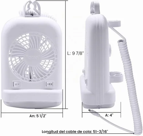 Vista 8 de Facon Combo de luz de ventilador de 12 V CC para caravana emergente, interruptor independiente, cable extensible de 2 velocidades con enchufe macho