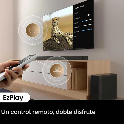 Vista 8 de Hisense Barra de sonido HS2100 de 2.1 canales con subwoofer inalámbrico, Dolby Audio, DTS Virtual:X, HDMI ARC, Bluetooth 5.3, control remoto, 6