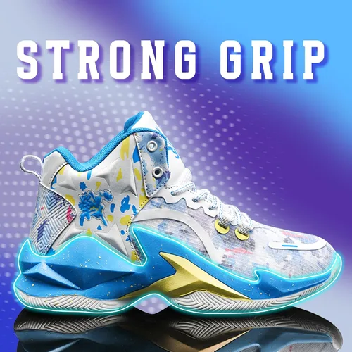 Vista 5 de Promenie Zapatos de baloncesto para hombre, antideslizantes, transpirables, para exteriores, zapatos de entrenamiento de graffiti de moda