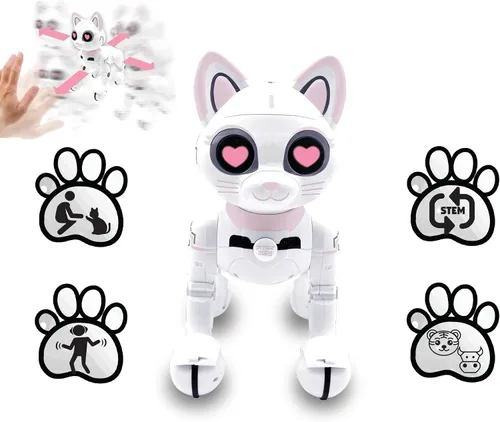 Vista 2 de LEXiBOOK - Power Kitty® - Gato Robot de Control Remoto, Gato Robot Inteligente Programable, Luz, Sonido, Blanco/Rosa - KITTY01