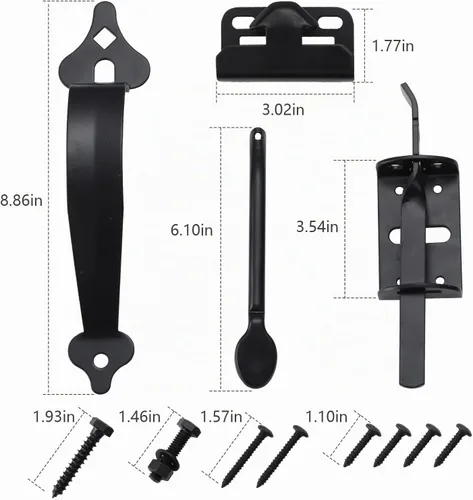 Vista 4 de WellMade Pestillo para puerta de pulgar resistente, pestillos de puerta autobloqueantes y kit de mango de 9 pulgadas, herrajes de bloqueo de puerta