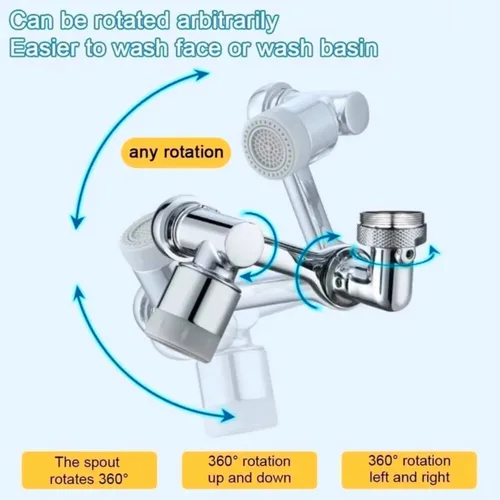 Vista 5 de Grifo de brazo robótico giratorio de 1080° – Modelo universal: grifo de filtro de salpicaduras, adaptador de boquilla de agua de brazo robótico