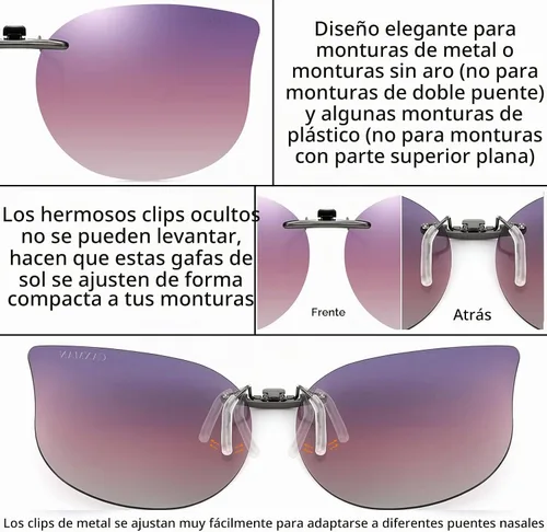 Vista 3 de CAXMAN Gafas de sol con clip de ojo de gato para mujer, polarizadas, ajuste