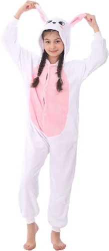 Vista 2 de WOYASIM Disfraz de conejo de franela para niños, disfraz de animal para niñas y niños, Halloween, conejo de Pascua