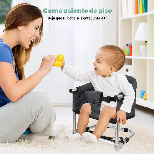 Vista 4 de Asiento elevador para mesa de comedor, silla elevadora portátil 3 en 1 con hebilla de seguridad, asiento de alimentación de bebé ajustable y Negro