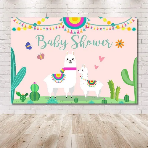 Vista 6 de Fondo de cabina de estudio fotográfico para baby shower, fiesta rosa, cactus mexicano, llama, mamá, señorita, fondos de fotografía para suministros