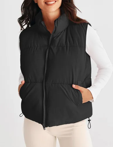 Vista 2 de MEROKEETY Chaleco acolchado para mujer, cuello alto, con cremallera, sin mangas, con bolsillos