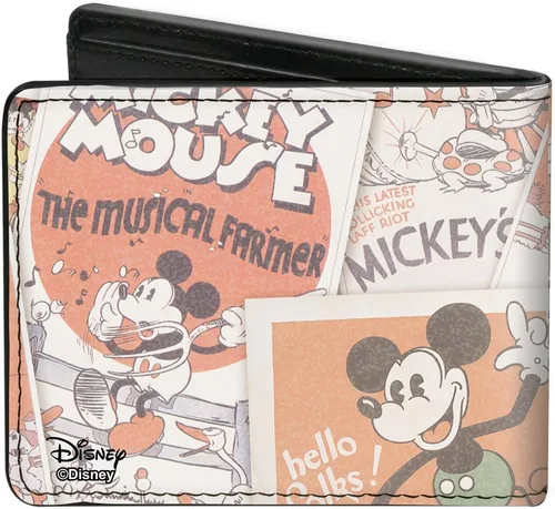 Vista 2 de Cartera Plegable PU Clásico Mickey Sentado Pose Primer Plano Apilado Comics