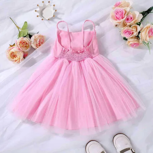 Vista 5 de Vestido de verano para niñas pequeñas, vestido de manga corta, vestido de cuello para niños, vestido deportivo sólido de 5 meses