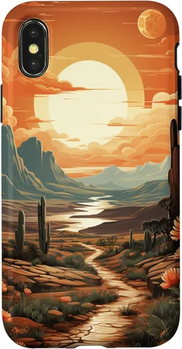 Vista 5 de iPhone 12 Pro Max Abstract Mountains Cactus Desert Landscape en funda terracota