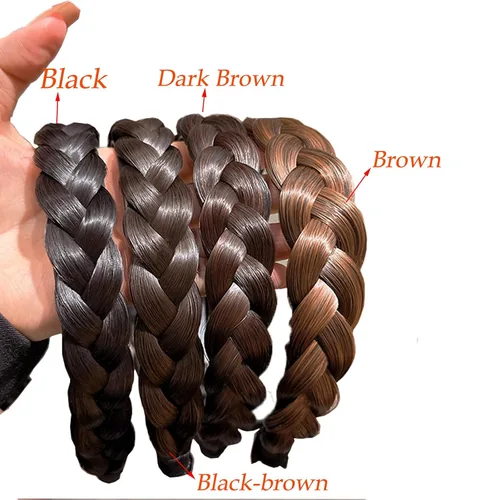 Vista 4 de Diadema de 3 hebras de pelo sintético trenzada, trenza trenzada con dientes, accesorio de belleza, diademas trenzadas elásticas para mujeres