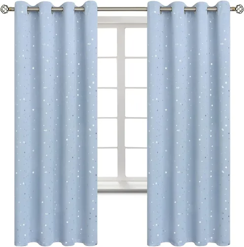 Vista 94 de BGment Cortinas opacas para dormitorio infantil, con aislamiento térmico, con ojales, estampado de estrellas plateadas, cortinas para oscurecer