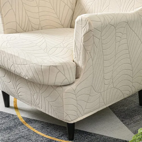 Vista 5 de OKYUK Wingback - Funda para silla, 2 piezas, tela jacquard de elastano, elástica, con respaldo de ala, funda para silla, muebles, sofá con parte