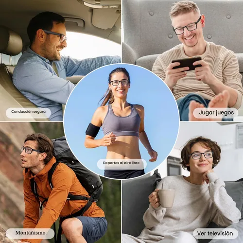 Vista 5 de GenXenon Gafas inteligentes para hombres y mujeres, lentes de luz azul transparente, gafas Bluetooth con altavoz, asistente de voz y toque