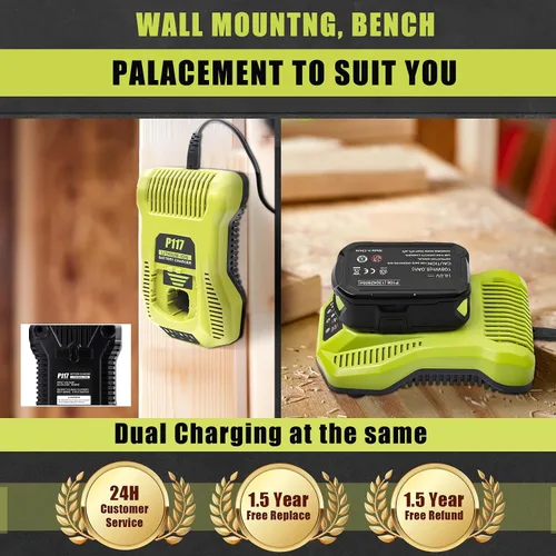 Vista 5 de 【Actualización】 Cargador de repuesto para cargador Ryobi de 18 V P117 compatible con Ryobi 12V-18V One+ batería de litio NiCad NiMh P102 P108 P189