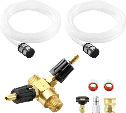 Vista 10 de JOEJET Inyector aguas abajo para lavadora a presión, kit de inyector químico ajustable, lavadora de potencia variable Boquilla de largo alcance