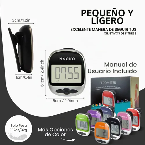 Vista 6 de PINGKO Podómetro portátil multifunción para exteriores, deportes, cuenta pasos/calorías/distancia Negro