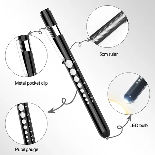 Vista 4 de Paquete de 2 tijeras médicas y linternas médicas con baterías para enfermeras, suministros médicos con una linterna LED médica, unas tijeras de 6