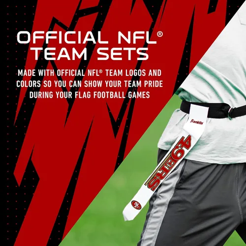 Vista 4 de Franklin Sports NFL - Conjuntos de fútbol con bandera del equipo de la NFL, cinturones + banderas, para niños + adultos, se adapta a cintura