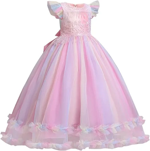 Vista 27 de Vestido de tul de unicornio arcoíris para niñas, vestido de princesa para cumpleaños, Halloween, Navidad, concurso de baile, fiesta de baile