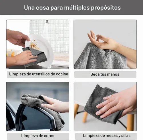 Vista 4 de Top-spring Paño de limpieza de microfibra, 12 x 12 pulgadas, paños de cocina ultra absorbentes, trapos secos para platos, paños de lavado con lado