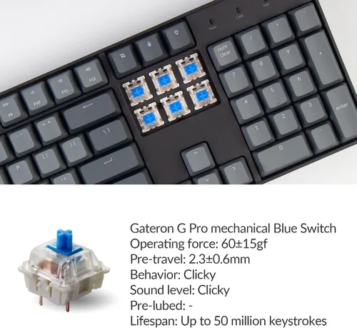 Vista 4 de Keychron K10 - Teclado mecánico con cable Bluetooth inalámbrico y USB para juegos para Mac con interruptor Gateron G Pro azul multitarea