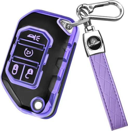 Vista 8 de QBUC Funda para llavero Jeep con llavero (negro)