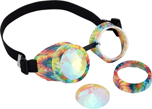 Vista 73 de Gafas de caleidoscopio retro con pinchos, gafas de cristal arcoíris steampunk estilo soldadura, gafas de cosplay punk