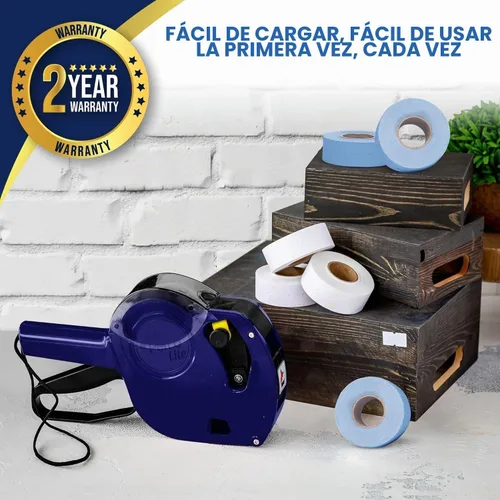 Vista 5 de Perco Lite - Pistola de precio de 1 línea con etiquetas, el kit incluye 3 rollos blancos, 3 rollos azules, 2 rodillos de tinta, 1 rollo de tinta