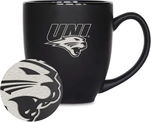 Vista 408 de Rico Industries - Taza de cerámica mate negra con grabado láser estándar de 15oz para NCAA (escuelas T & U) - Para bebidas calientes o frías