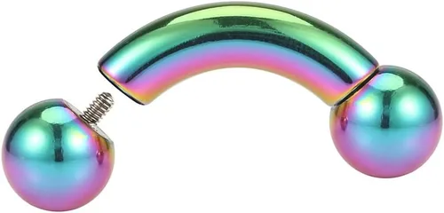 Vista 2 de Ruifan Rainbow plateado 316L acero quirúrgico con rosca interna, curvada curvada, 2G, 4G, 6G, 8G, 0G 00G