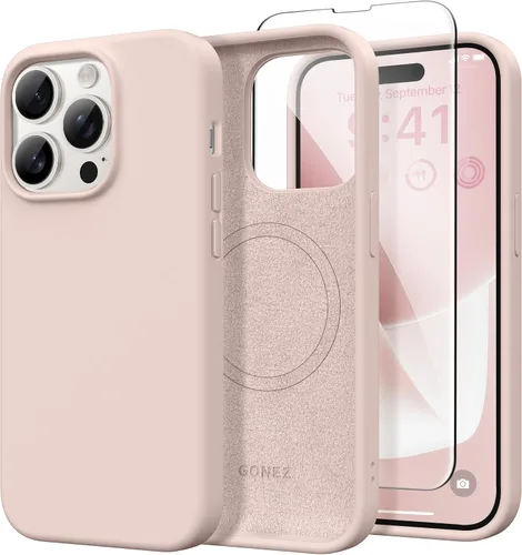 Vista 63 de GONEZ Funda magnética para iPhone 14, compatible con Magsafe, con protector de pantalla + protector de cámara, forro de microfibra antiarañazos