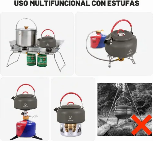 Vista 8 de REDCAMP Mini hervidor de agua al aire libre de 0.8L, olla de agua de aluminio con bolsa de transporte, caldera de té ligera compacta Portable