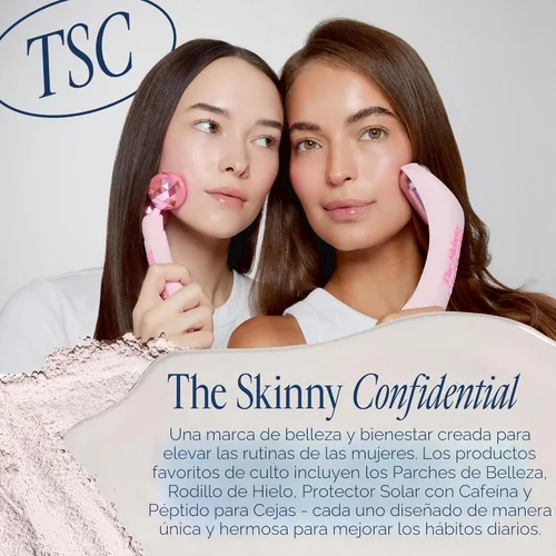 Vista 6 de The Skinny Confidential Rodillo facial – Masajeador de ojos y facial de bolas rosadas – Herramientas de masaje facial para el cuidado de la piel