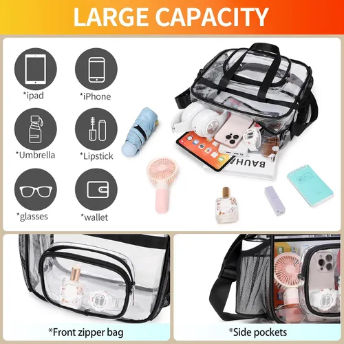 Vista 10 de Bolsas transparentes aprobadas para estadios, bolsa transparente + correa para el hombro, bolsa transparente grande
