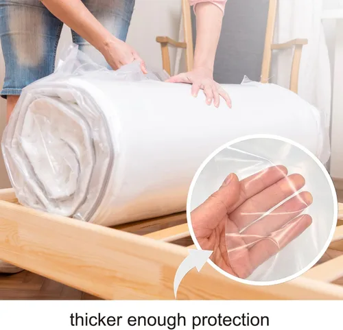 Vista 5 de Bolsa de colchón para mudanza y almacenamiento, [paquete de 2] protector de colchón de 4 mil, funda de colchón de plástico transparente resistente