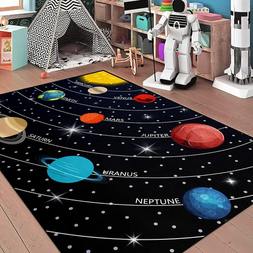 Vista 12 de Alfombras espaciales para dormitorio, alfombra Galaxy para habitación de niños, alfombras para sala de juegos, alfombra del sistema solar, 2 x 3 pies