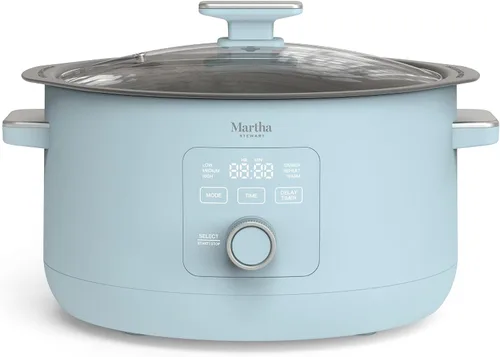 Vista 15 de Martha Stewart Olla de cocción lenta de 8 cuartos de galón, programable con temporizador, 3 ajustes de calor (bajo, alto, cálido), cerámica