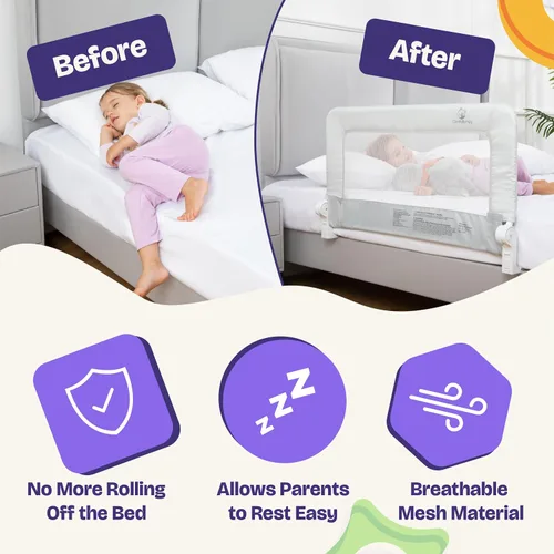 Vista 5 de ComfyBumpy Paquete de 1 riel de cama para niños pequeños de 35.5" L x 19.5" A Rieles de cama para niños pequeños para cama individual, matrimonial