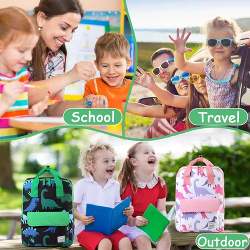 Vista 6 de VASCHY Mochilas de dinosaurio para niños, mochila preescolar ligera para niños pequeños