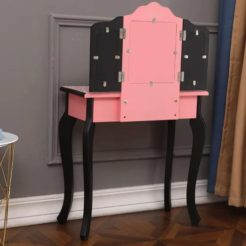 Vista 8 de Juego de maquillaje para niños, juego de tocador y silla para niños y niñas con cajón y tres espejos