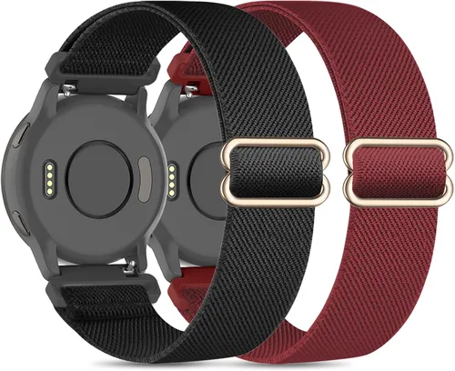Vista 13 de Paquete de 2 bandas elásticas de nylon para relojes compatibles con Garmin Vivoactive 5/6/Forerunner 55/165, correas deportivas ajustables de negro