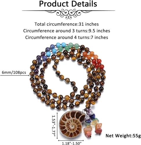 Vista 5 de PESOENTH 7 piedras de chakra, amatista, 108 cuentas de mala, pulsera para mujeres y hombres, piedras preciosas de cristal curativo, yoga
