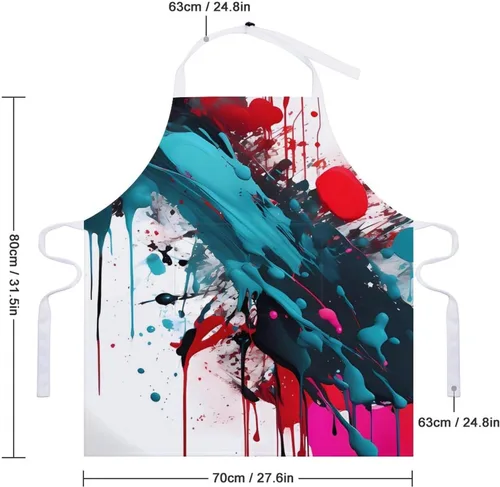Vista 2 de MUSM Apron for Adults - 27.6 X 31.5 Inch, Heavy-Duty Polyester Aprons with Two Large Pockets, Waterproof Abstract Paint Splashes Kitchen Apron for