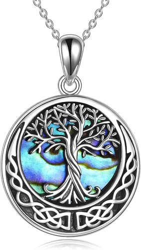 Vista 74 de ONEFINITY Collar de plata de ley 925 con diseño de árbol de la vida con colgante de nudo celta de concha de abulón para mujer