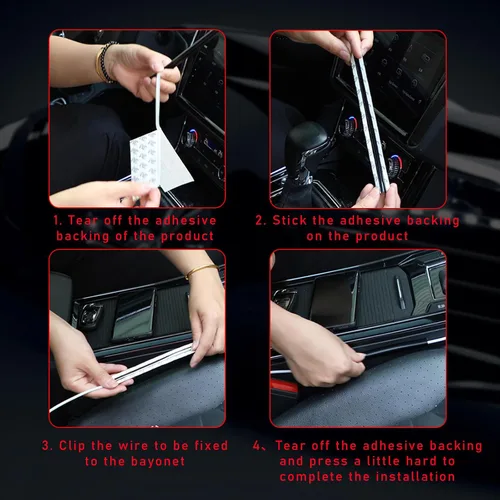Vista 3 de Augeny 4 piezas de funda de cable oculta autoadhesiva para coche, protector de cable de tubo oculto, organizador de cable con división automática