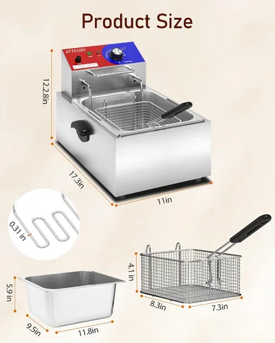 Vista 6 de Freidora Comercial Profunda - Freidora Eléctrica Profunda de 12 L con Cesta de 6 L, Freidora Comercial Profunda con Cesta, Freidora de Acero
