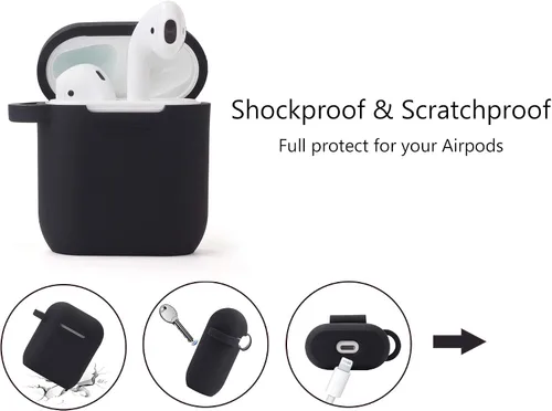 Vista 7 de Filoto Compatible con Funda para Airpod 2 y 1, Linda Funda Protectora de Silicona Accesorios Fundas/Llavero/Pompón, Mejor Regalo para Niñas y Negro