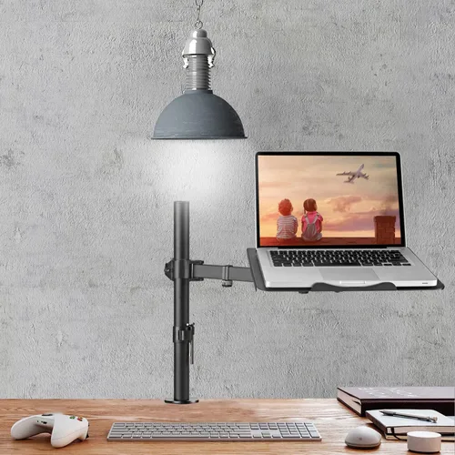 Vista 8 de Suptek - Soporte de escritorio para portátil con brazo ajustable para monitor único con bandeja ventilada, hasta 17 pulgadas, soporta hasta 22 libras