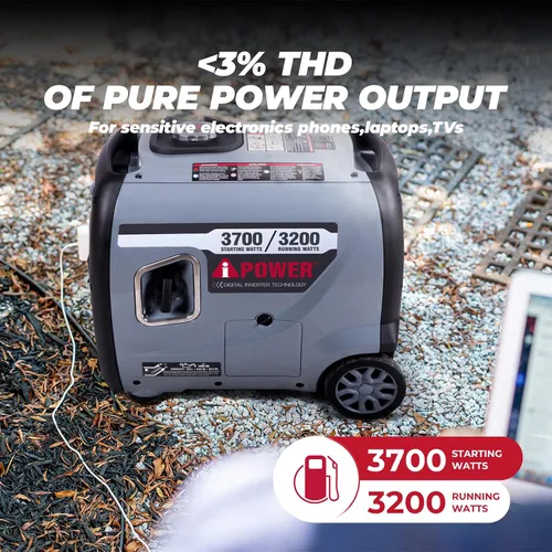Vista 2 de A-iPower Generador inversor portátil, listo para autocaravana de 3700 W, cumple con la EPA, portátil con mango telescópico para uso doméstico